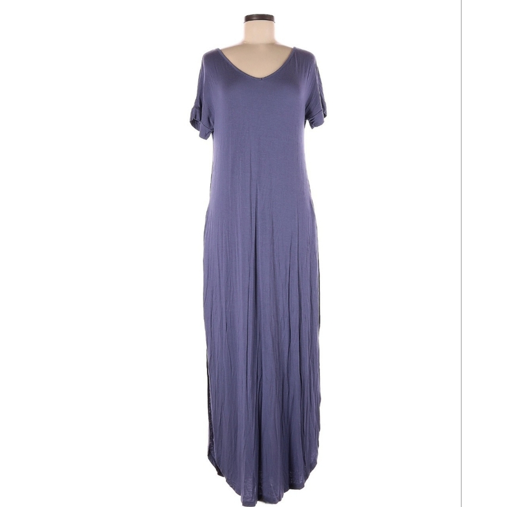 Short Sleeve Purple Knit Summer Travel Maxi Dress
